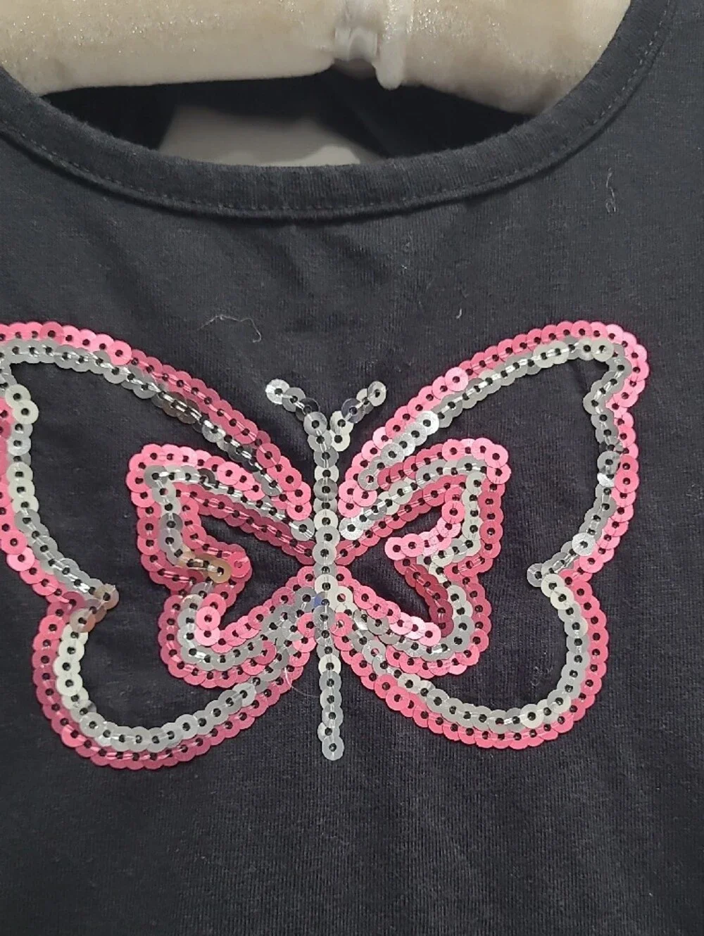 Girls Black Tank Dress with Pink Sequin Butterfly Sz 6
